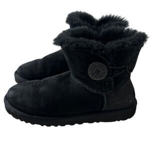 UGG Black Suede Furry Mini Bailey Button Ankle Boot 6